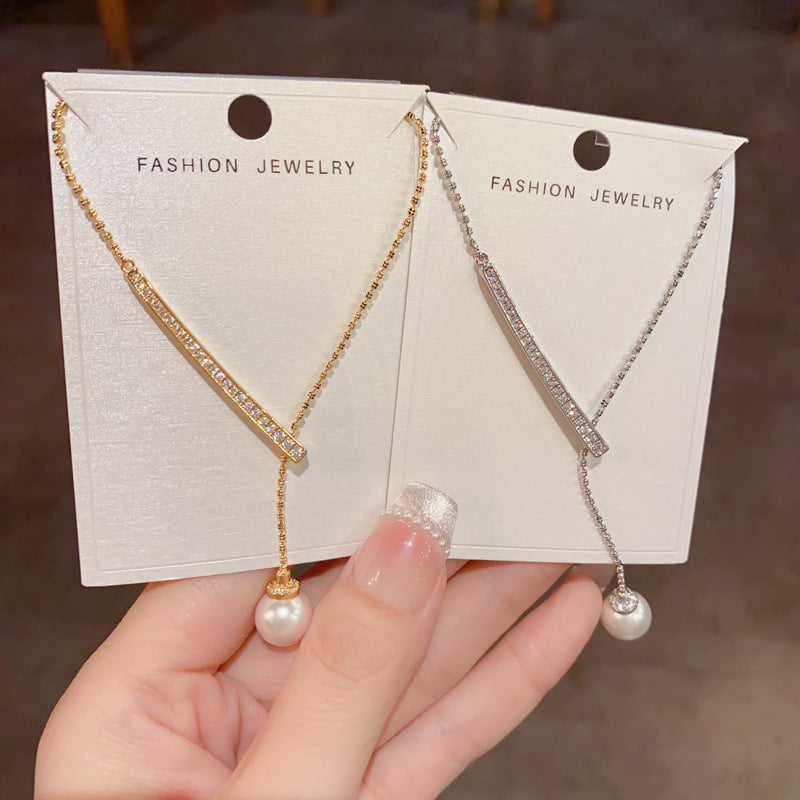 Gold-colored Y-shaped Pearl Tassel Necklace (thickened With Real Gold Plating) Copper Y-shaped Pearl Tassel Necklace