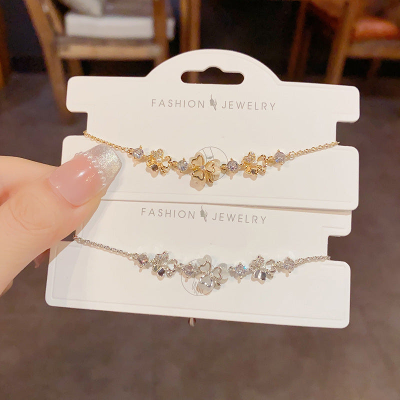 Gold-diamond Three-leaf Flower Bracelet (thick Real Gold Electroplating) Diamond Trefoil Bracelet