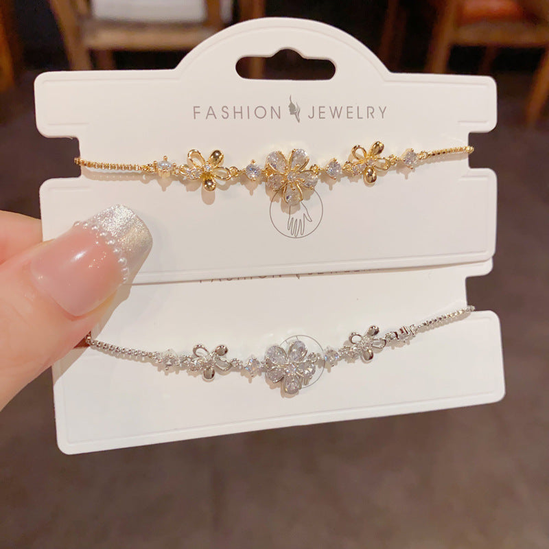 Gold-full Zirconium Flower Pull-out Bracelet (thickened Real Gold Electroplating) Copper Diamond Petal Bracelet