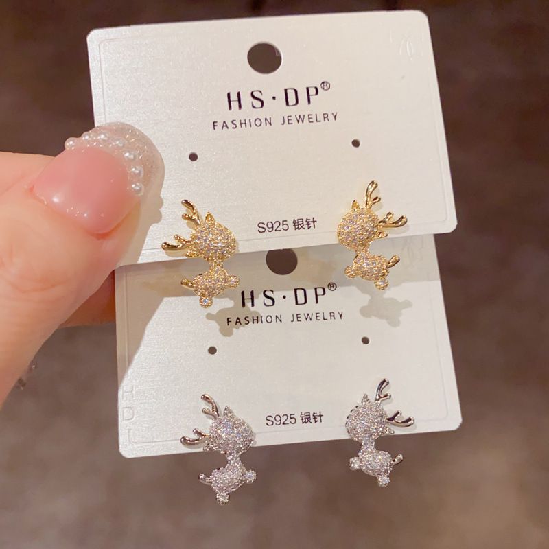 Gold-plated Christmas Deer Earrings With Full Diamonds (thickened Real Gold Plating) Brass And Rhinestone Christmas Deer Earrings