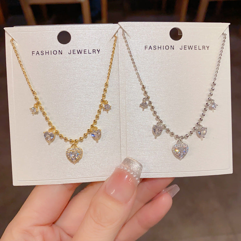 Gold-plated Diamond-encrusted Heart-shaped Tassel Necklace (thickened Genuine Gold Plating) Copper And Diamond Heart Necklace