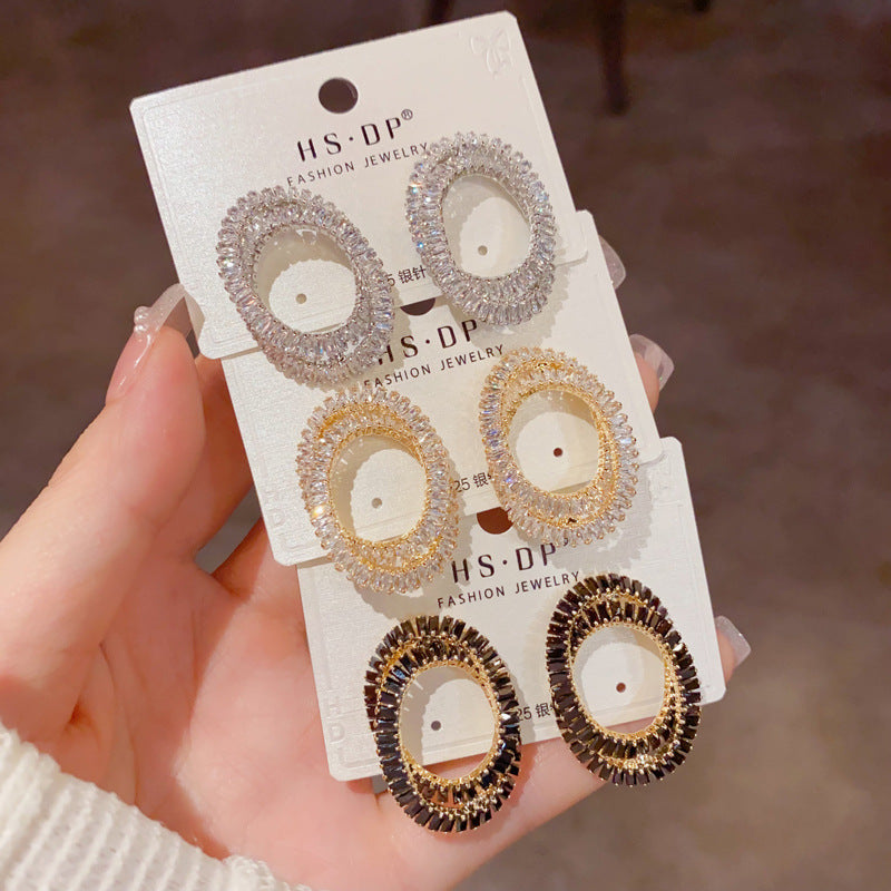 Gold-plated Full-diamond Irregular Oval Earrings (thickened With Real Gold Plating) Brass Full-diamond Irregular Oval Stud Earrings