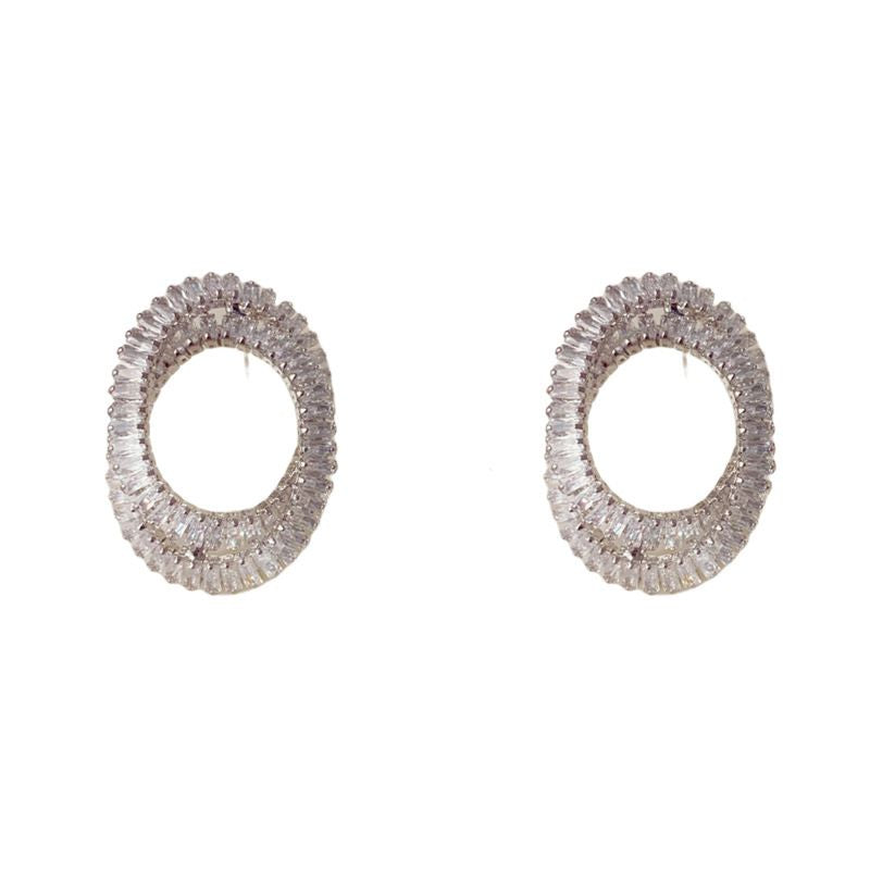 Gold-plated Full-diamond Irregular Oval Earrings (thickened With Real Gold Plating) Brass Full-diamond Irregular Oval Stud Earrings