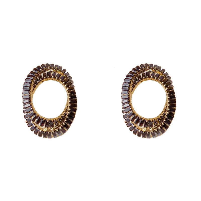 Gold-plated Full-diamond Irregular Oval Earrings (thickened With Real Gold Plating) Brass Full-diamond Irregular Oval Stud Earrings