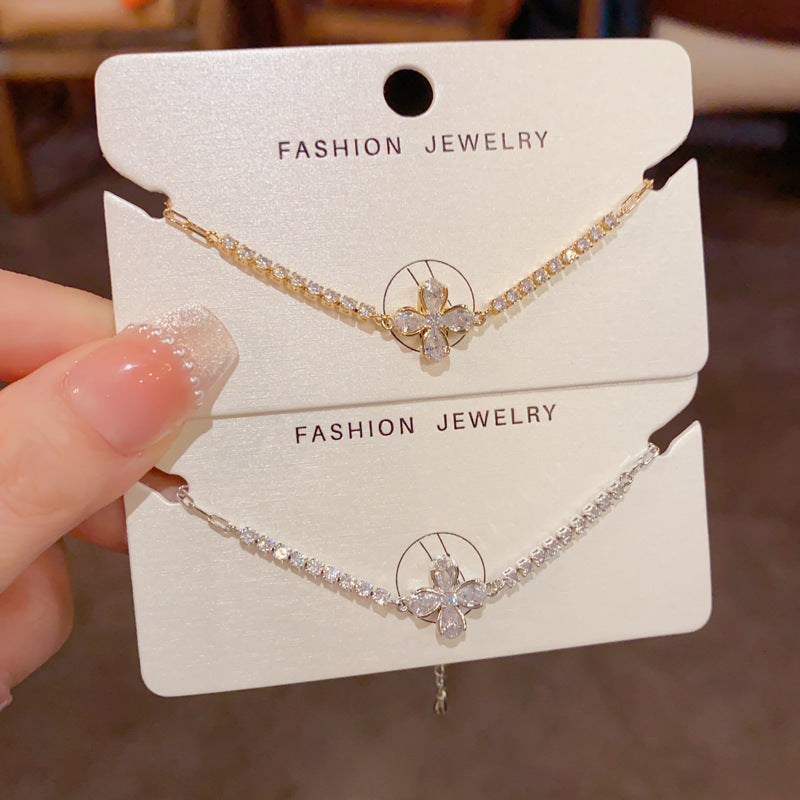 Gold-plated Full-diamond Petal Bracelet (thickened Real Gold Plating) Copper And Diamond-encrusted Petal Bracelet