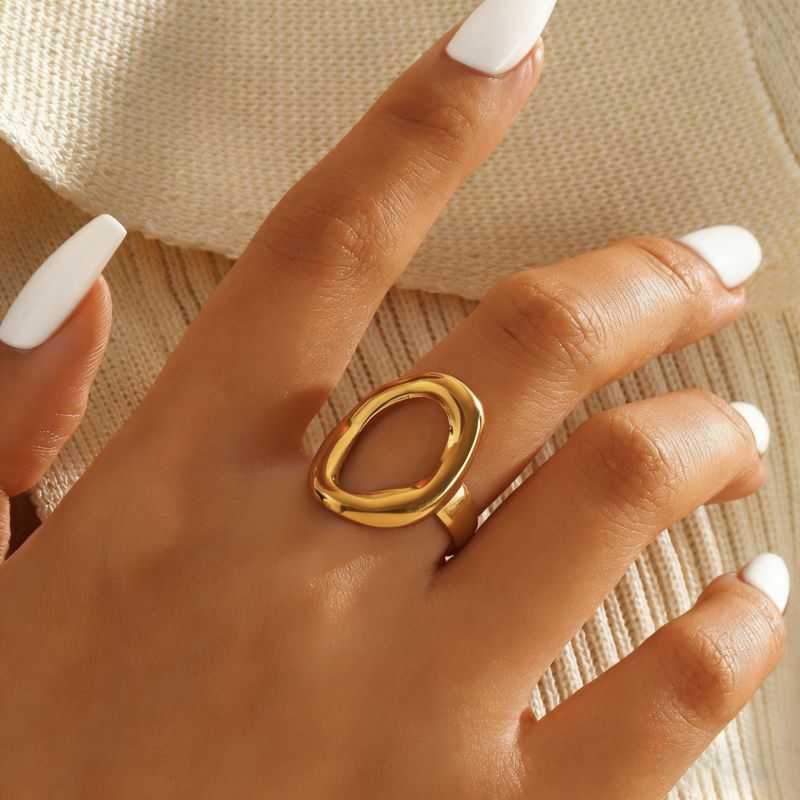 Gold-plated Irregular Stainless Steel Ring Irregularly Shaped Oval Stainless Steel Ring