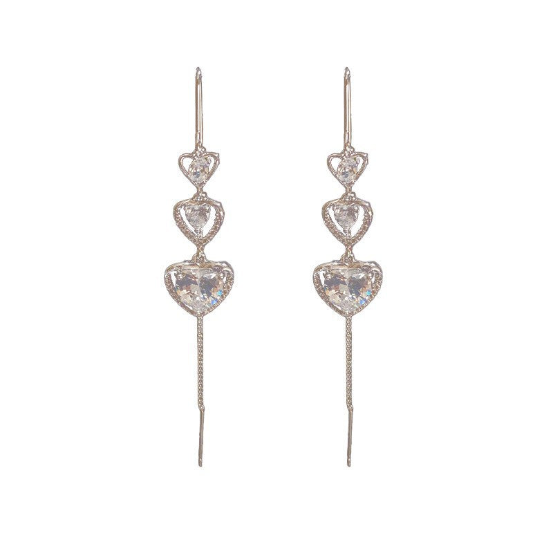 Gold-plated Zircon Heart-shaped Tassel Earrings (thickened With Real Gold Plating) Copper And Diamond Heart Earrings