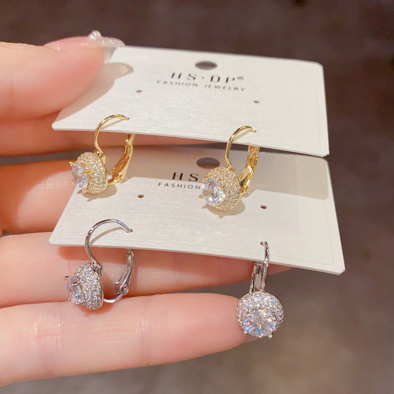 Gold-plated Zircon Round Earrings (thickened With Genuine Gold Plating) Brass Round Earrings With Diamonds