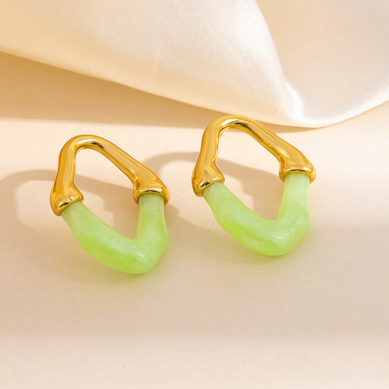 Gold-rimmed Double V Earrings - White Stainless Steel Gold-rimmed Double V Stud Earrings