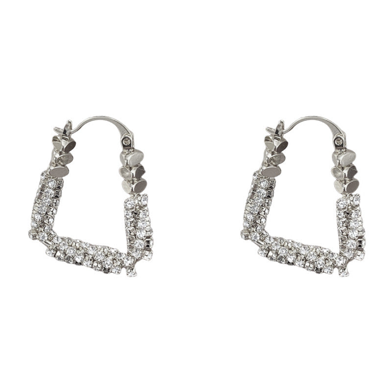 Gold-tone Metallic Full-diamond Twisted Geometric Ear Cuffs (thickened Real Gold Plating) Brass And Diamond-encrusted Trapezoidal Earrings