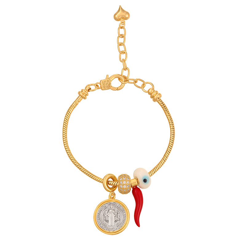 Gold-white Copper Inlaid Zircon Dripping Oil Pepper Round Portrait Eye Bracelet