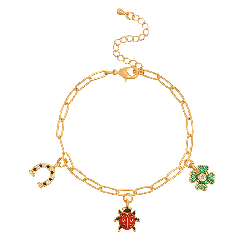 Golden 7 Copper Inlaid Zircon Oil Drop Religious Necklace Bracelet Set