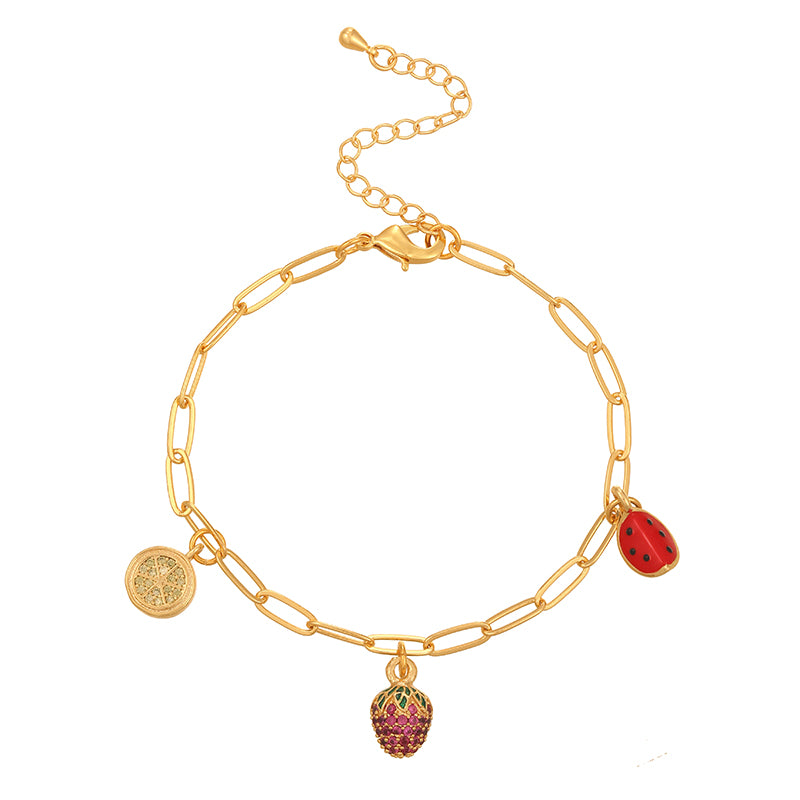 Golden 7 Copper Inlaid Zircon Oil Drop Religious Necklace Bracelet Set