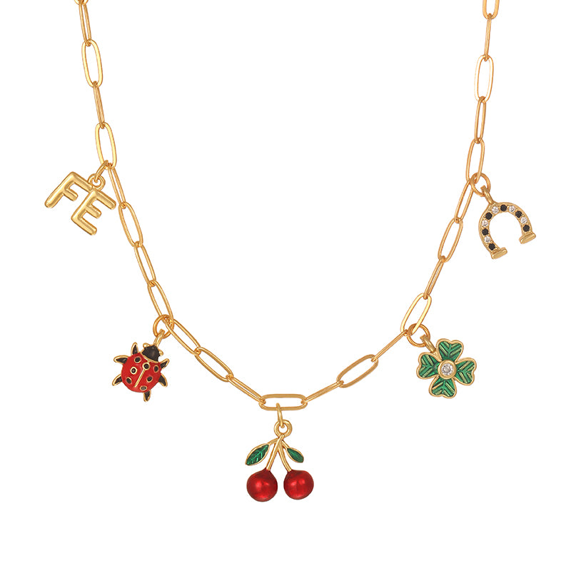 Golden 7 Copper Inlaid Zircon Oil Drop Religious Necklace Bracelet Set