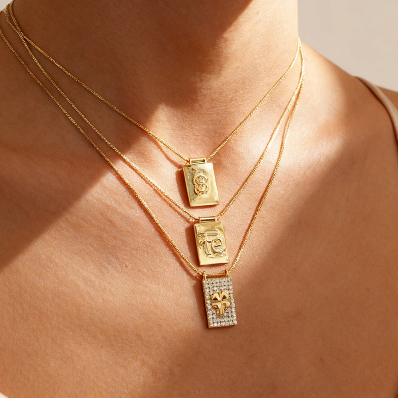 Golden 8 Copper Square Letter Fe Necklace