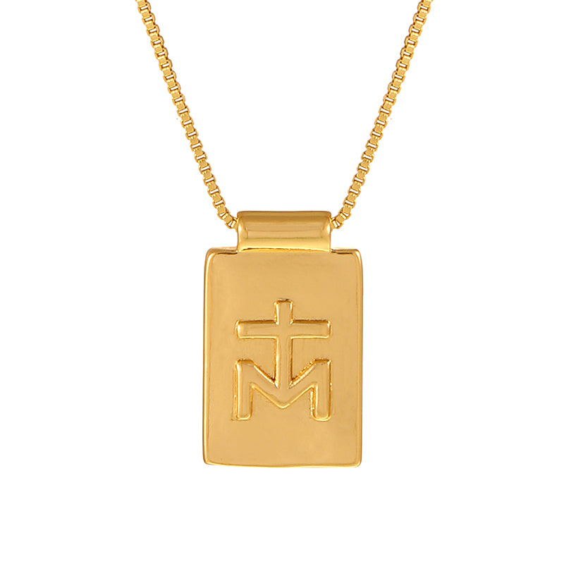 Golden 8 Copper Square Letter Fe Necklace