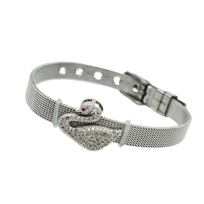 Golden Bear Stainless Steel Diamond-encrusted Bear Watch Strap Bracelet