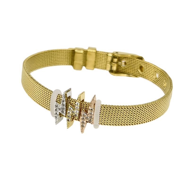 Golden Bear Stainless Steel Diamond-encrusted Bear Watch Strap Bracelet