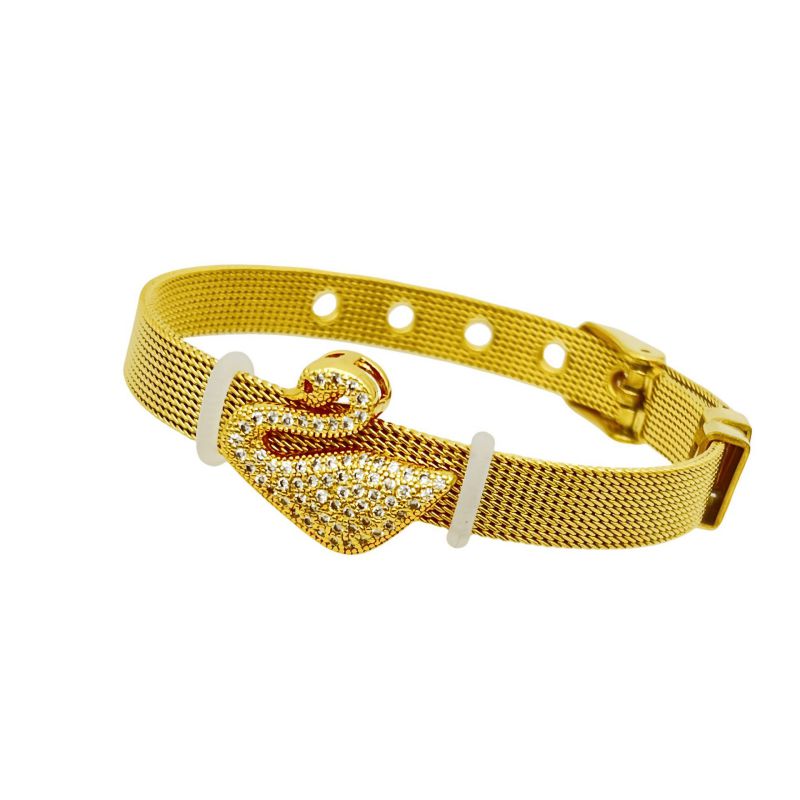 Golden Bear Stainless Steel Diamond-encrusted Bear Watch Strap Bracelet