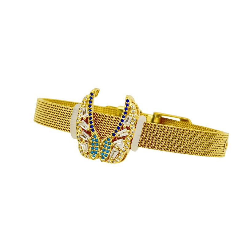 Golden Bear Stainless Steel Diamond-encrusted Bear Watch Strap Bracelet