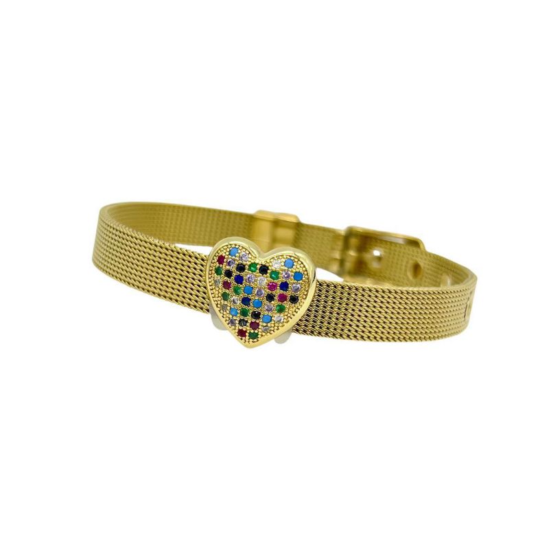 Golden Bear Stainless Steel Diamond-encrusted Bear Watch Strap Bracelet
