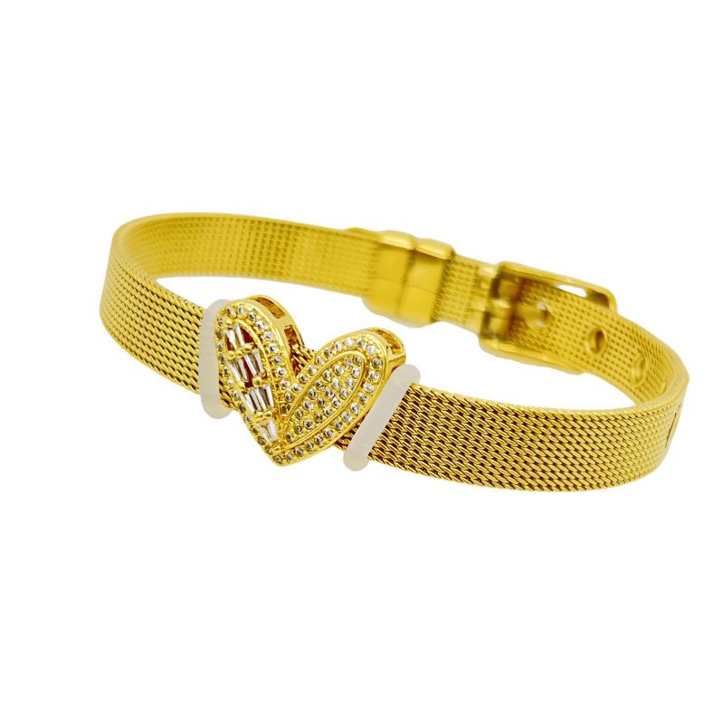 Golden Bear Stainless Steel Diamond-encrusted Bear Watch Strap Bracelet