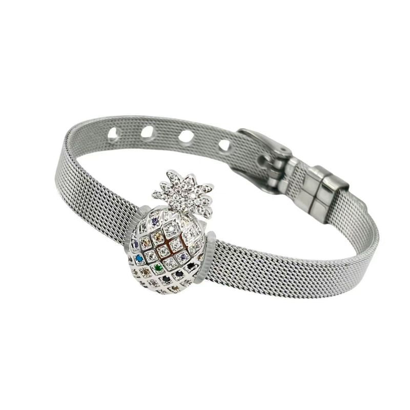 Golden Bear Stainless Steel Diamond-encrusted Bear Watch Strap Bracelet