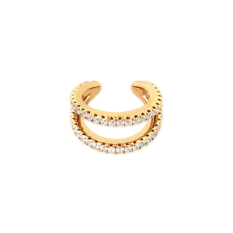 Golden Color (single) Brass And Diamond-encrusted Double-layered Clip-on Earrings (single)