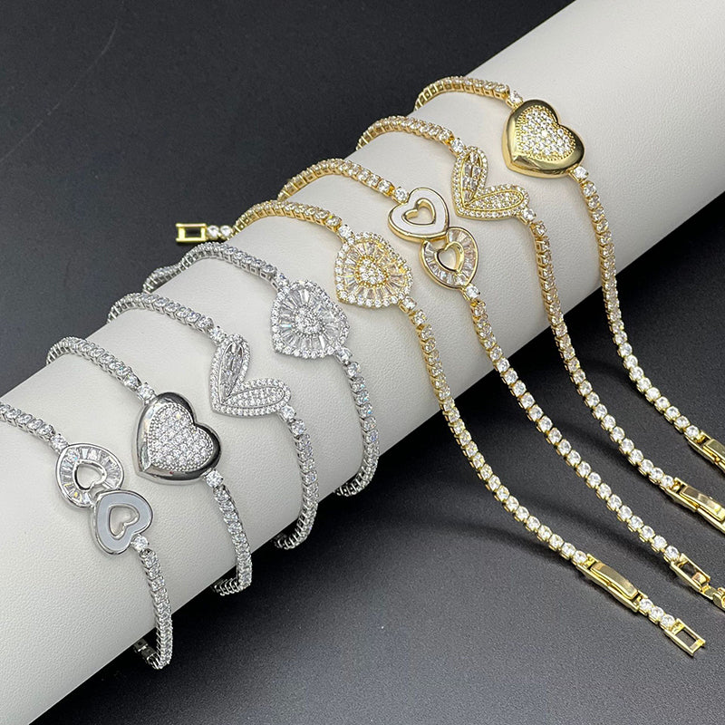Golden Heart 1 Metal Diamond-encrusted Heart Bracelet