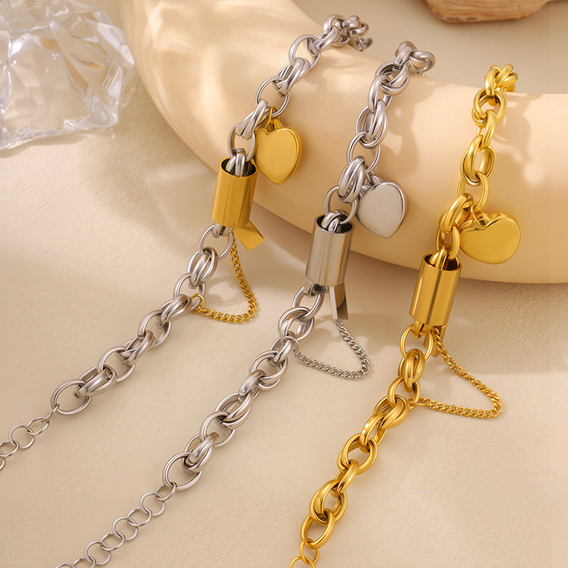 Golden Heart Pendant Bracelet Stainless Steel Heart Bracelet