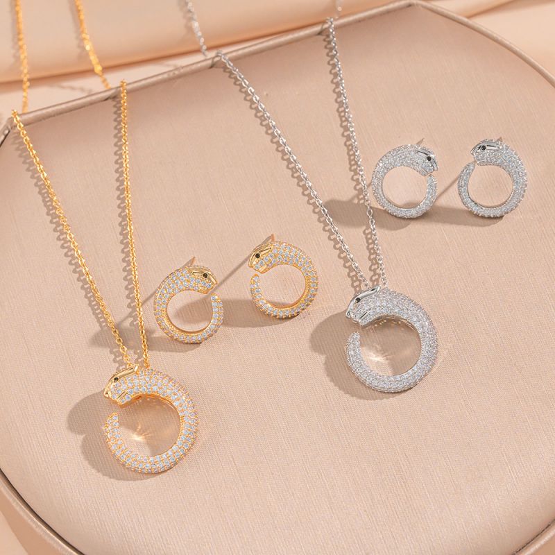 Golden Leopard Set Copper And Diamond-encrusted Leopard Earring And Necklace Set