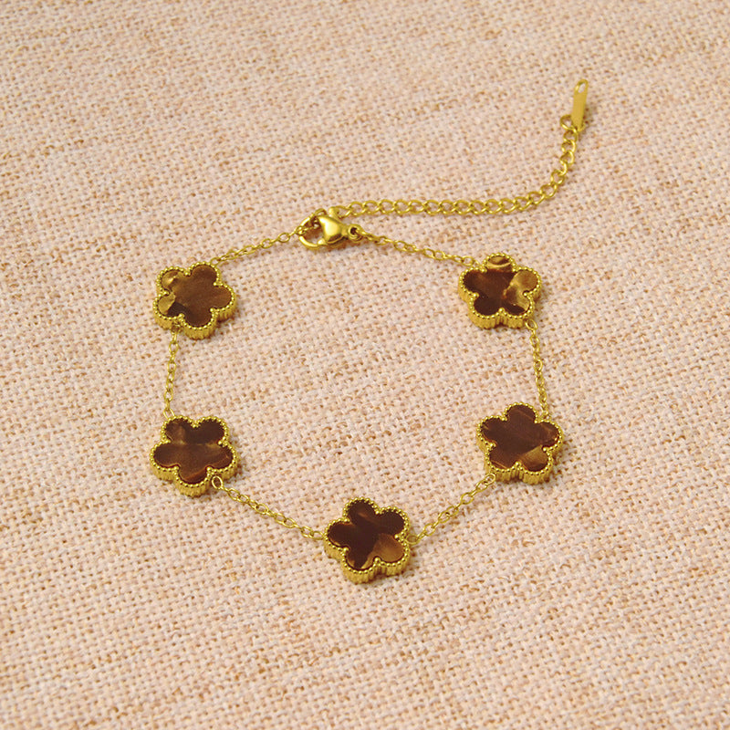 Gradient Pink Stainless Steel Flower Bracelet