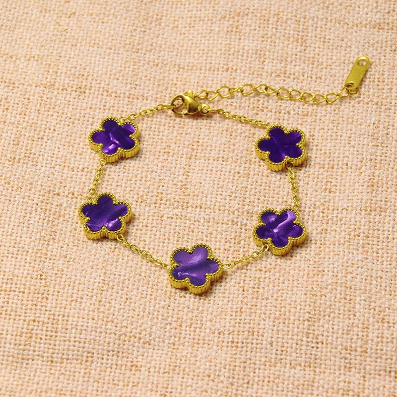 Gradient Pink Stainless Steel Flower Bracelet