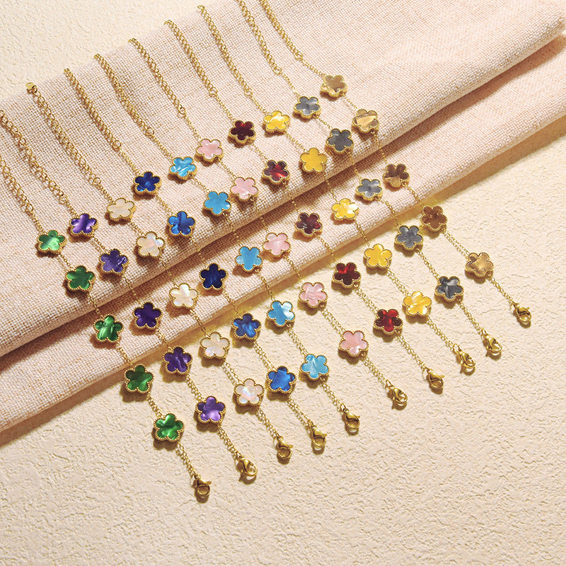 Gradient Pink Stainless Steel Flower Bracelet