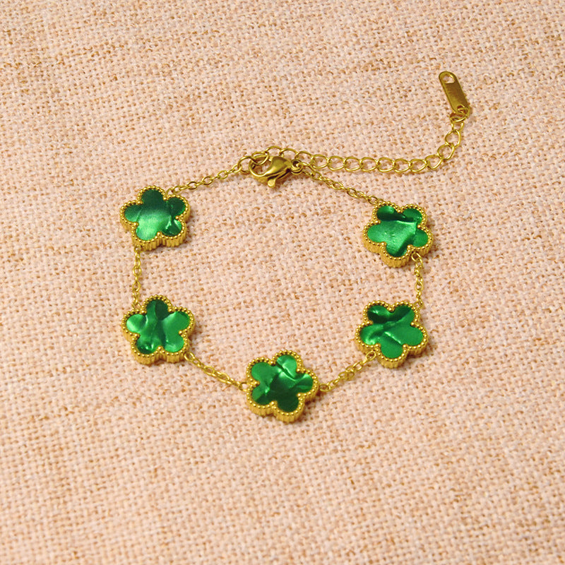 Gradient Pink Stainless Steel Flower Bracelet