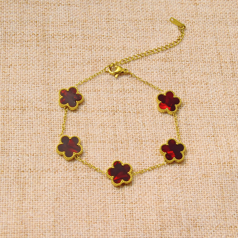 Gradient Pink Stainless Steel Flower Bracelet