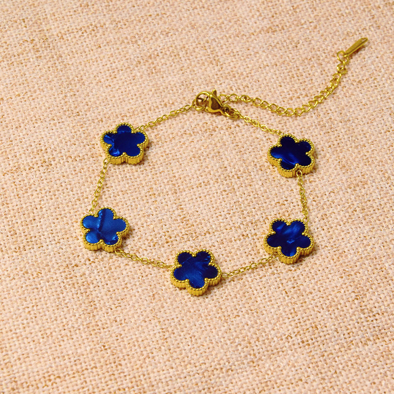 Gradient Pink Stainless Steel Flower Bracelet