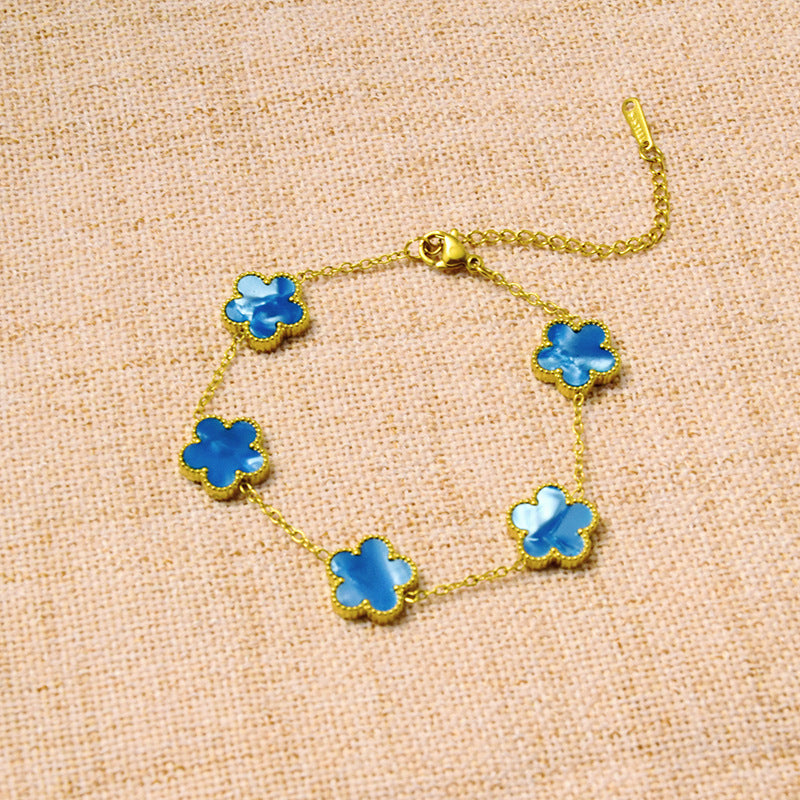 Gradient Pink Stainless Steel Flower Bracelet