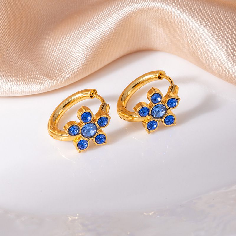 Green Flower Earrings Stainless Steel Diamond Flower Earrings