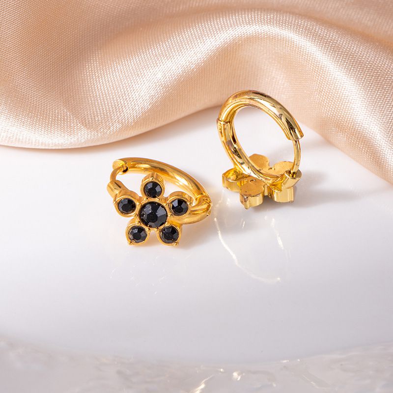 Green Flower Earrings Stainless Steel Diamond Flower Earrings