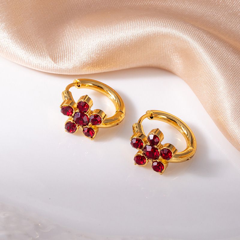 Green Flower Earrings Stainless Steel Diamond Flower Earrings