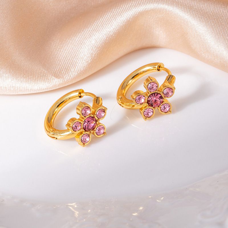 Green Flower Earrings Stainless Steel Diamond Flower Earrings