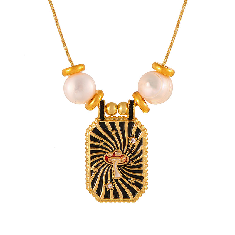 Green Square Oil-drop Heart Freshwater Pearl Necklace