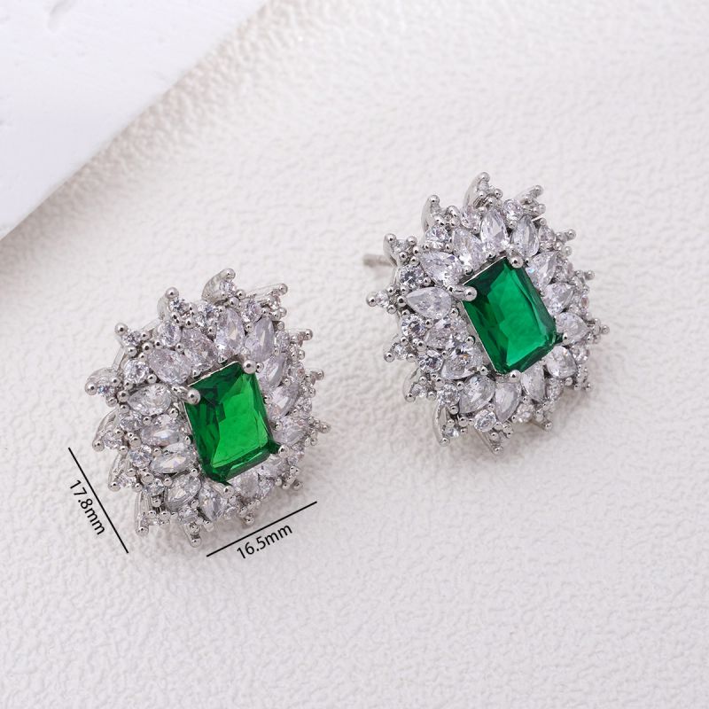 Green Suit Copper Diamond Square Ring Necklace Earring Set