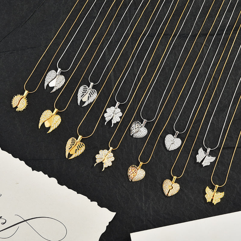 Heart-shaped Opening And Closing Necklace (gold) Titanium Steel Diamond-encrusted Heart Necklace