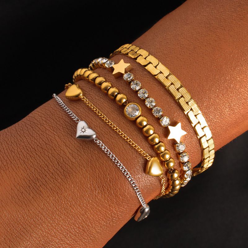 Item 2 Titanium Steel Beaded Love Five-pointed Star Geometric Bracelet