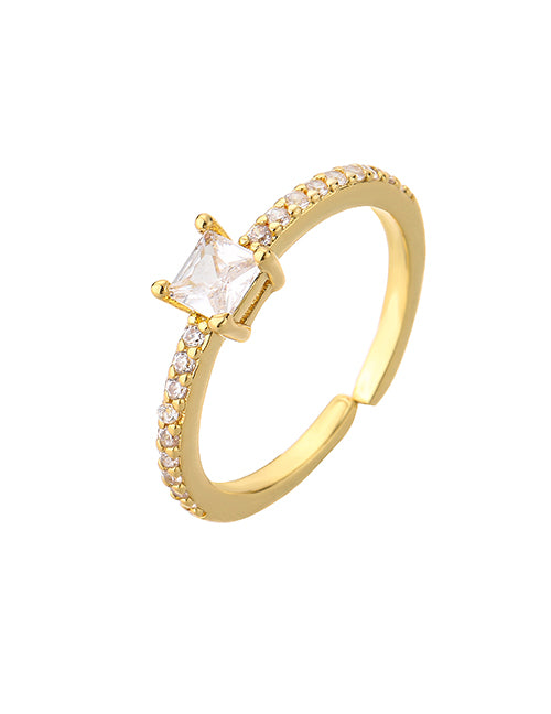 Fashion 1# Copper Set Square Diamond Open Ring
