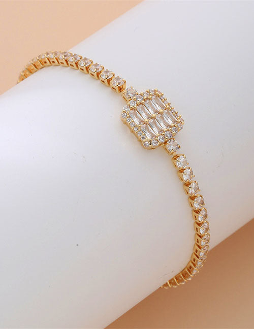 Fashion Square Gold Copper Inlaid Zirconia Tennis Link Bracelet