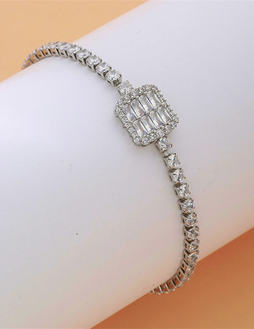 Fashion Square Gold Copper Inlaid Zirconia Tennis Link Bracelet
