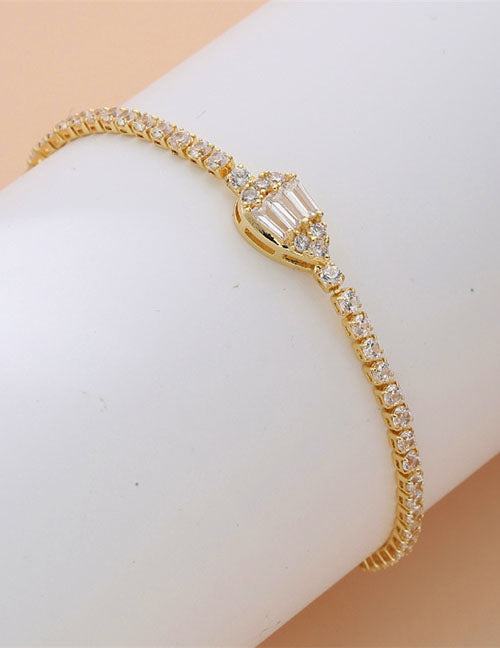 Fashion Square Gold Copper Inlaid Zirconia Tennis Link Bracelet